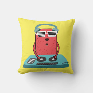 Cute Dog Dj vibing illustration Throw Pillow