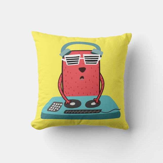Cute Dog Dj vibing illustration Throw Pillow (Front)