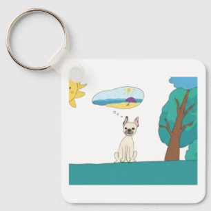 Cute Dog Dreaming of Summer Beach Keychain