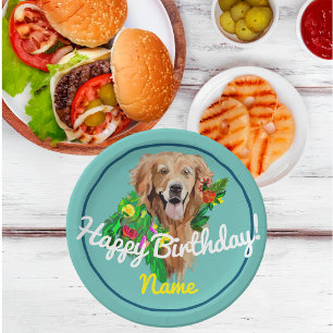 Cute Dog Dreamy Golden Retriever Paper Plate