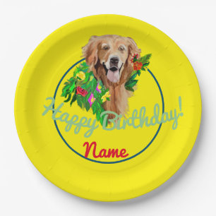Cute Dog Dreamy Golden Retriever Paper Plates