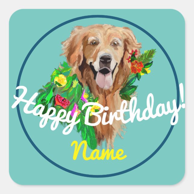Cute Dog Dreamy Golden Retriever Square Sticker (Front)
