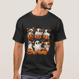 Cute Dog Dressed As Ghost Funny Dog Ghost Pumpkin  T-Shirt