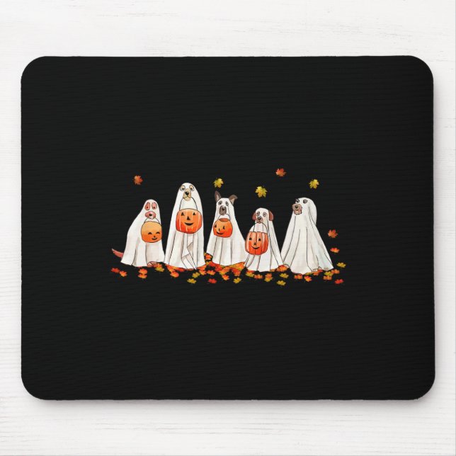 Cute Dog Dressed as Ghost Halloween Fun Boo1 Mouse Pad (Front)
