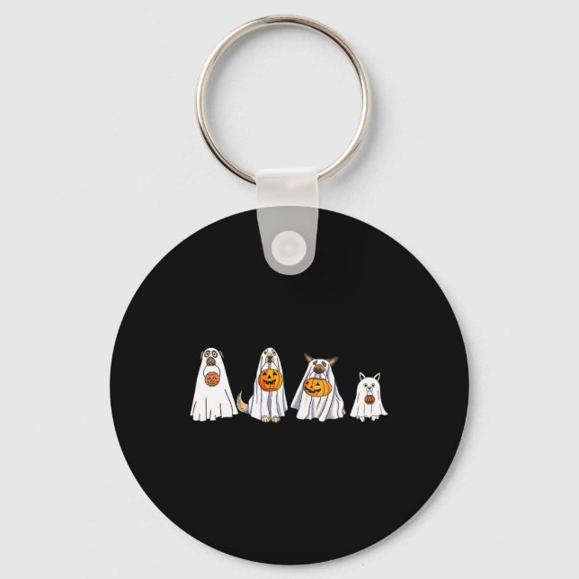 Cute Dog Dressed as Ghost Halloween Fun Boo Keychain (Front)