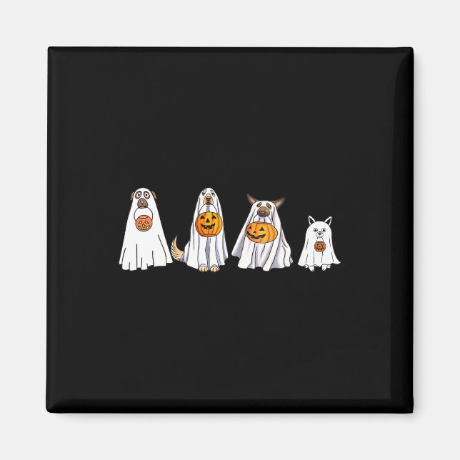 Cute Dog Dressed as Ghost Halloween Fun Boo Magnet (Front)