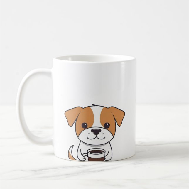 Cute Dog Drinking Coffee Mug (Left)