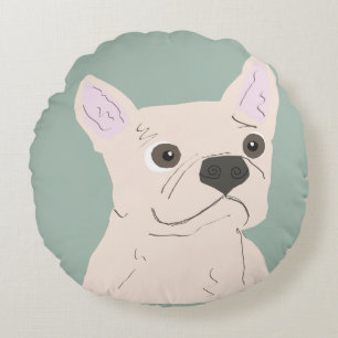 Cute Dog, Dusty Blue Round Pillow