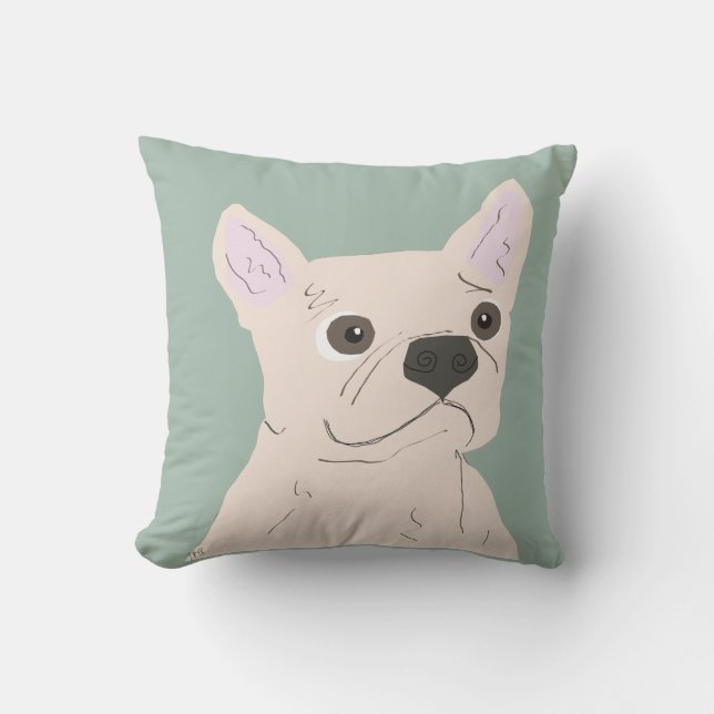 Cute Dog, Dusty Blue Throw Pillow (Front)