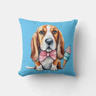 Cute dog eating ice cream  throw pillow