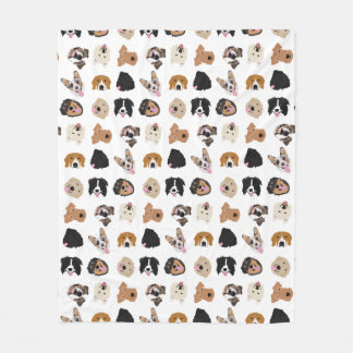Cute Dog Face Illustration Pattern Fleece Blanket