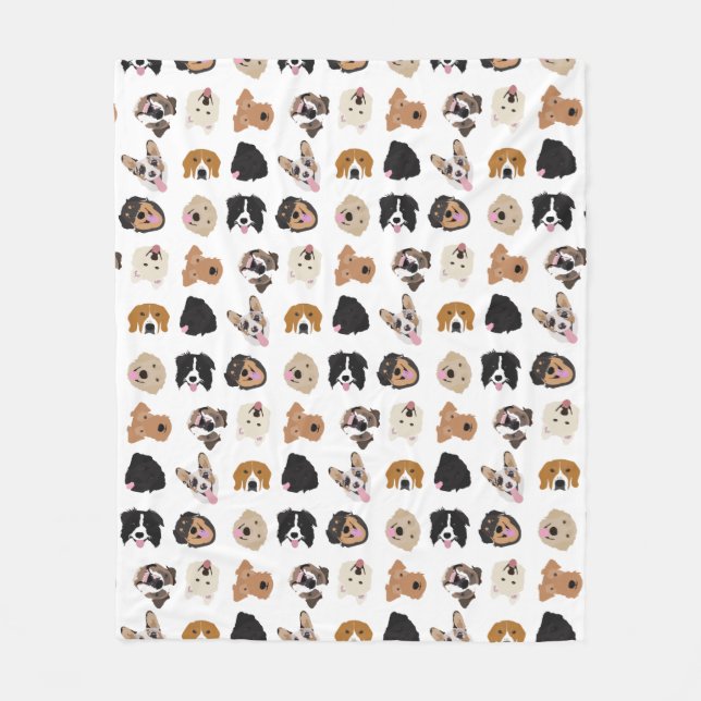 Cute Dog Face Illustration Pattern Fleece Blanket (Front)
