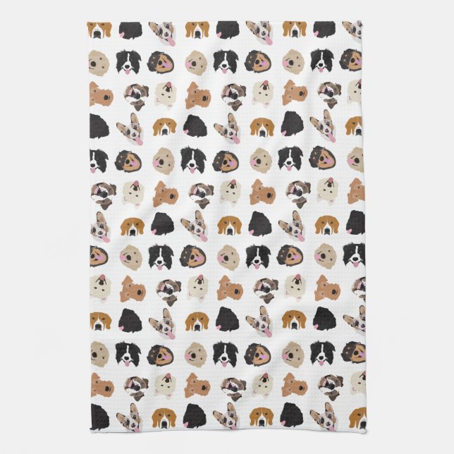 Cute Dog Face Illustration Pattern Kitchen Towel (Vertical)