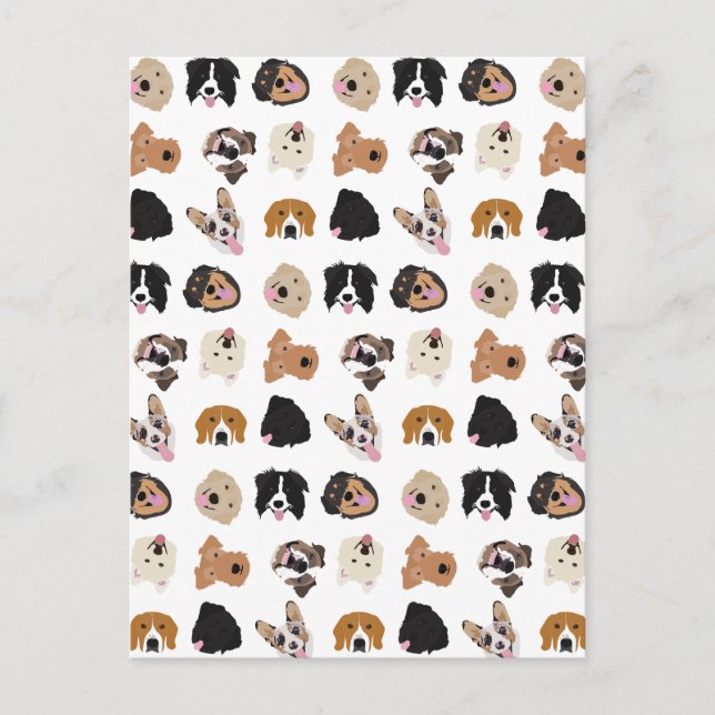 Cute Dog Face Illustration Pattern Postcard (Front)