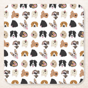 Cute Dog Face Illustration Pattern Square Paper Coaster