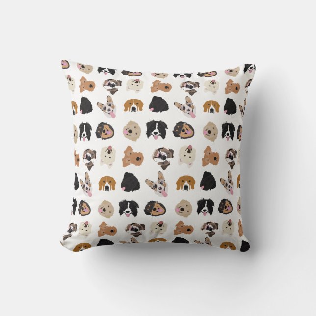 Cute Dog Face Illustration Pattern Throw Pillow (Front)
