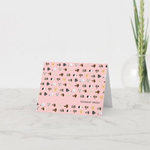 Cute Dog Faces Pink Personalized Stationery Note Card