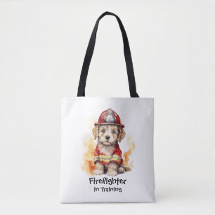 Cute Dog Fireman Suit Firefighter in Training Tote Bag