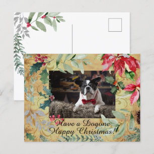 Cute Dog Floral Christmas Greeting Postcard