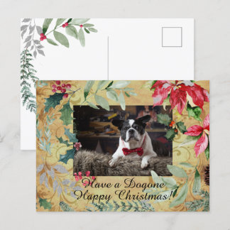 Cute Dog Floral Christmas Greeting Postcard