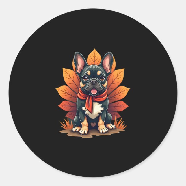 Cute Dog Frenchie Thanksgiving Kids Teen Girl Boy  Classic Round Sticker (Front)