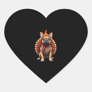 Cute Dog Frenchie Thanksgiving Kids Teen Girl Boy  Heart Sticker