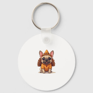 Cute Dog Frenchie Thanksgiving Kids Teen Girl Boy  Keychain