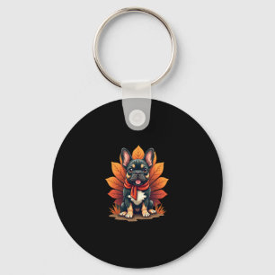 Cute Dog Frenchie Thanksgiving Kids Teen Girl Boy  Keychain