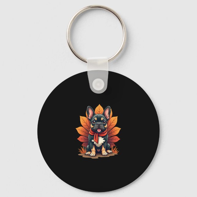 Cute Dog Frenchie Thanksgiving Kids Teen Girl Boy  Keychain (Front)