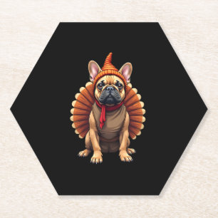 Cute Dog Frenchie Thanksgiving Kids Teen Girl Boy Paper Coaster