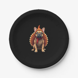 Cute Dog Frenchie Thanksgiving Kids Teen Girl Boy  Paper Plate
