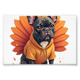 Cute Dog Frenchie Thanksgiving Kids Teen Girl Boy  Photo Print
