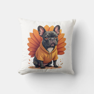 Cute Dog Frenchie Thanksgiving Kids Teen Girl Boy Throw Pillow