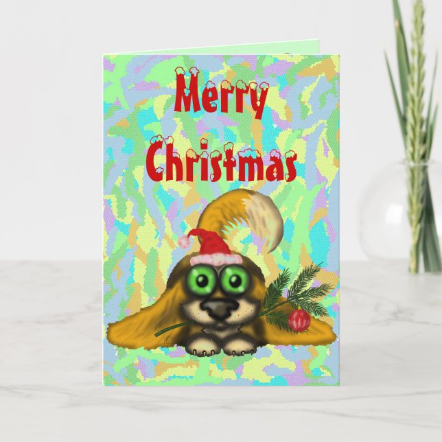 Cute dog funny Merry Christmas card design (Front)
