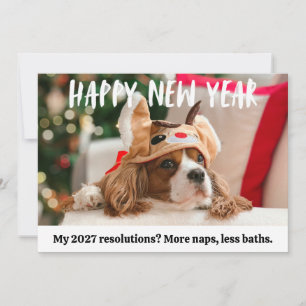 Cute Dog Funny Pet Happy New Year Photo Holiday Card