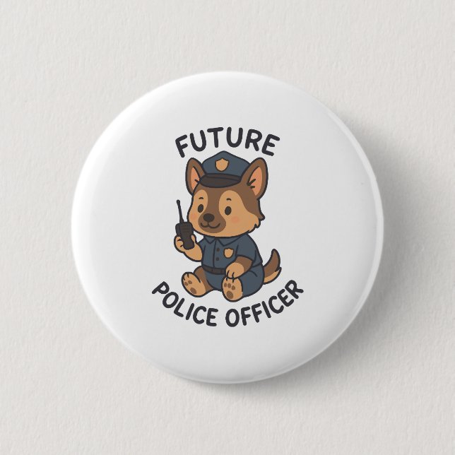 Cute Dog Future Police Officer Theme 2 Inch Round Button (Front)