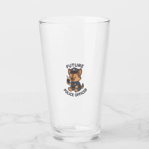 Cute Dog Future Police Officer Theme Glass