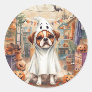 Cute Dog Ghost Happy Halloween  Classic Round Sticker