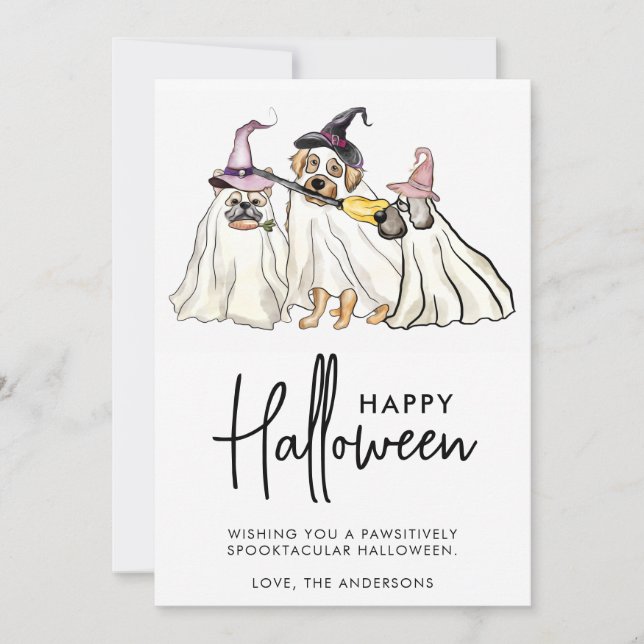 Cute Dog Ghosts Personalized Pets Happy Halloween Holiday Card (Front)