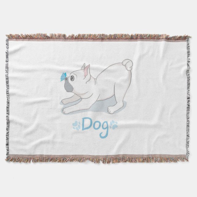 Cute Dog Gift | Funny Dog With Butterfly Throw Blanket (Front)