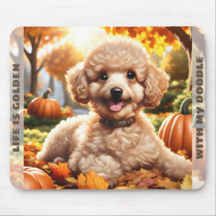Cute Dog Goldendoodle Puppy Fall Pumpkin Name Mouse Pad