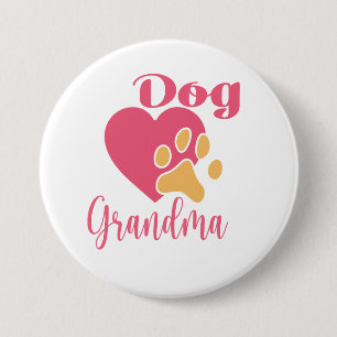 Cute Dog Grandma Pink Heart Paw Print Graphic 3 Inch Round Button