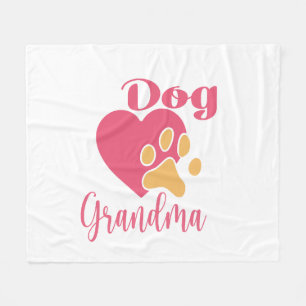 Cute Dog Grandma Pink Heart Paw Print Graphic Fleece Blanket