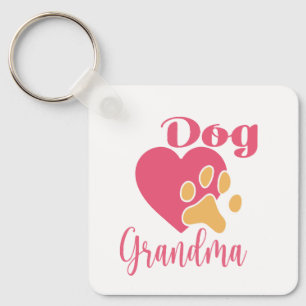 Cute Dog Grandma Pink Heart Paw Print Graphic Keychain