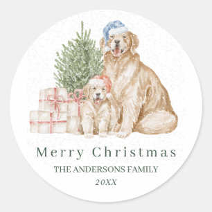 Cute dog greenery Christmas Classic Round Sticker