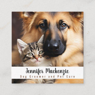 Cute Dog Groomer Grooming Service Cat Pet Care  Square Business Card