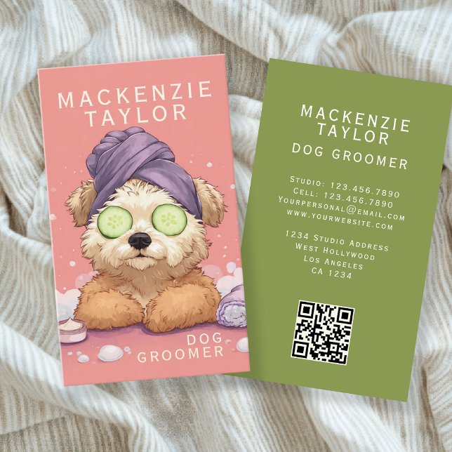 Cute Dog Groomer Personalized Spa Style Business Card (Cute Dog Groomer Personalized Spa Style Business Cards by Ricaso. Pet groomers, spa day for dogs)