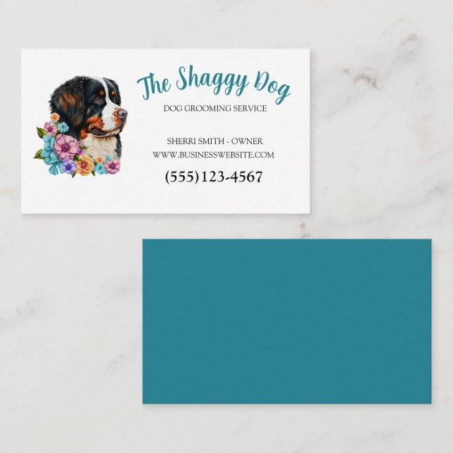 Cute Dog Grooming Floral Pet Service Business Card (Front/Back)