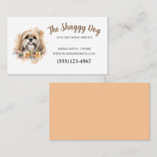 Cute Dog Grooming Floral Pet Service Business Card