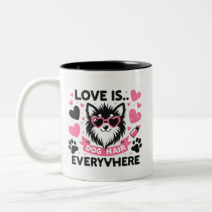 Cute Dog hair everywhere love heart glasses Two-Tone Coffee Mug